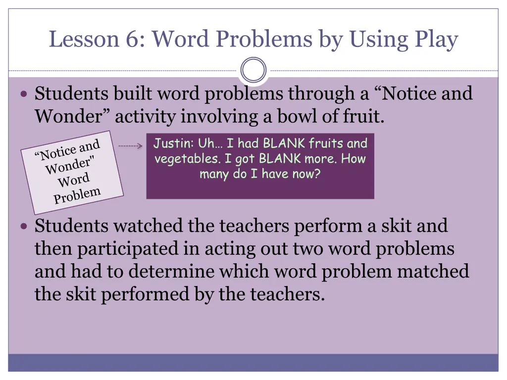 lesson 6 word problems by using play