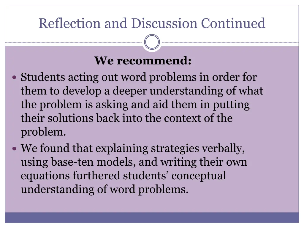 reflection and discussion continued