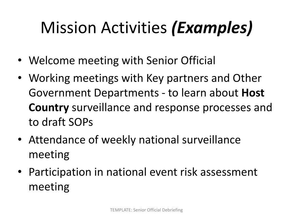 mission activities examples