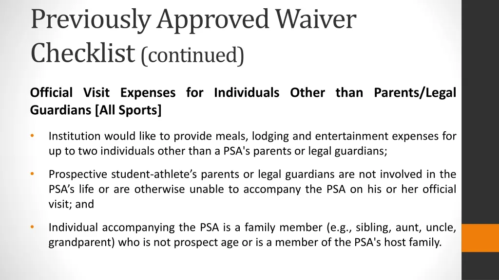 previously approved waiver checklist continued 1