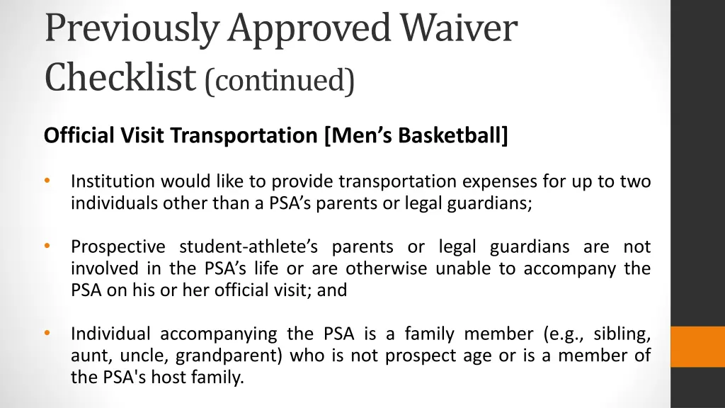 previously approved waiver checklist continued