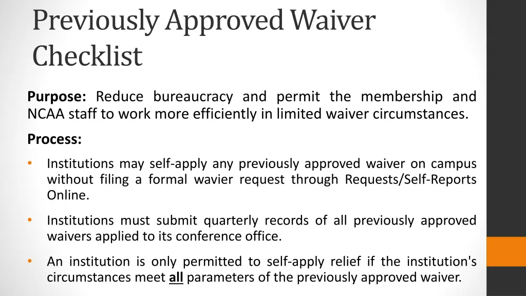 previously approved waiver checklist