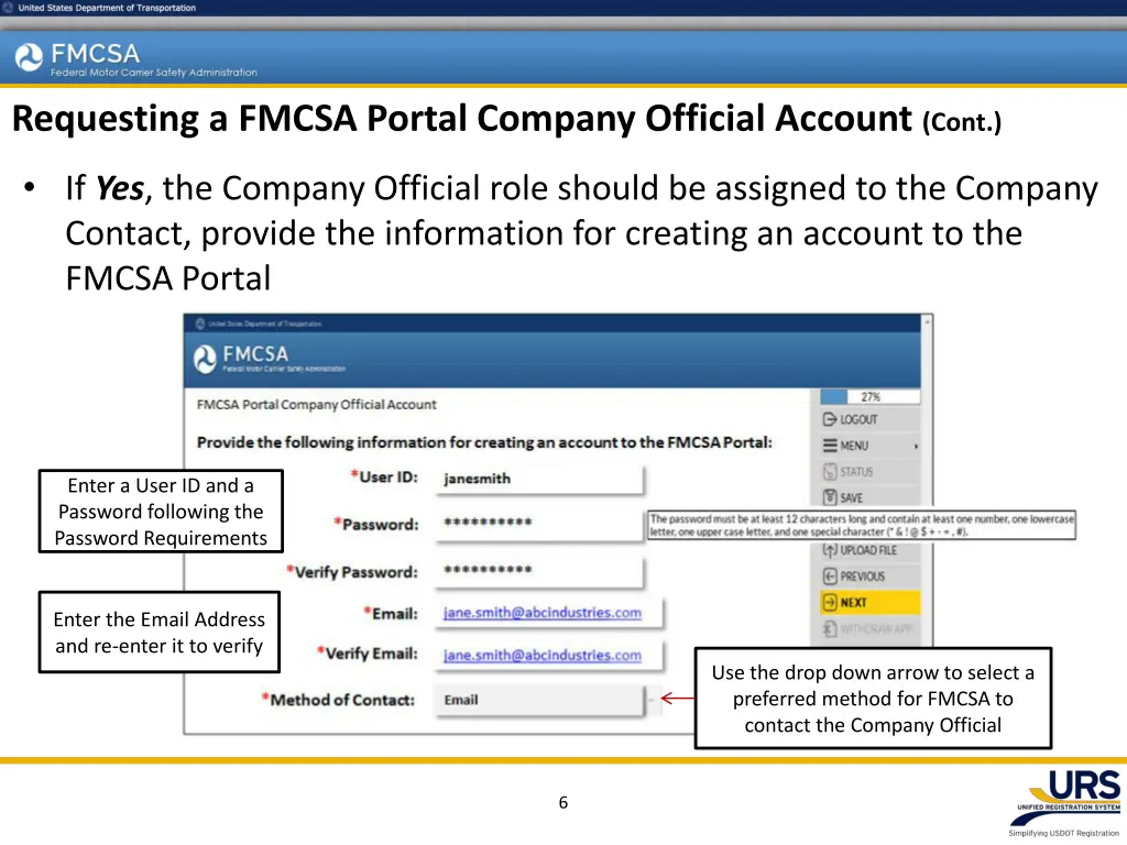 requesting a fmcsa portal company official 2