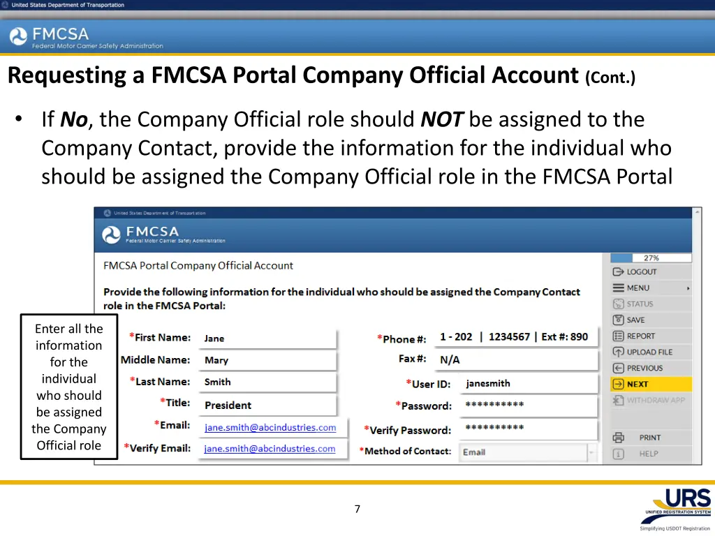 requesting a fmcsa portal company official 3