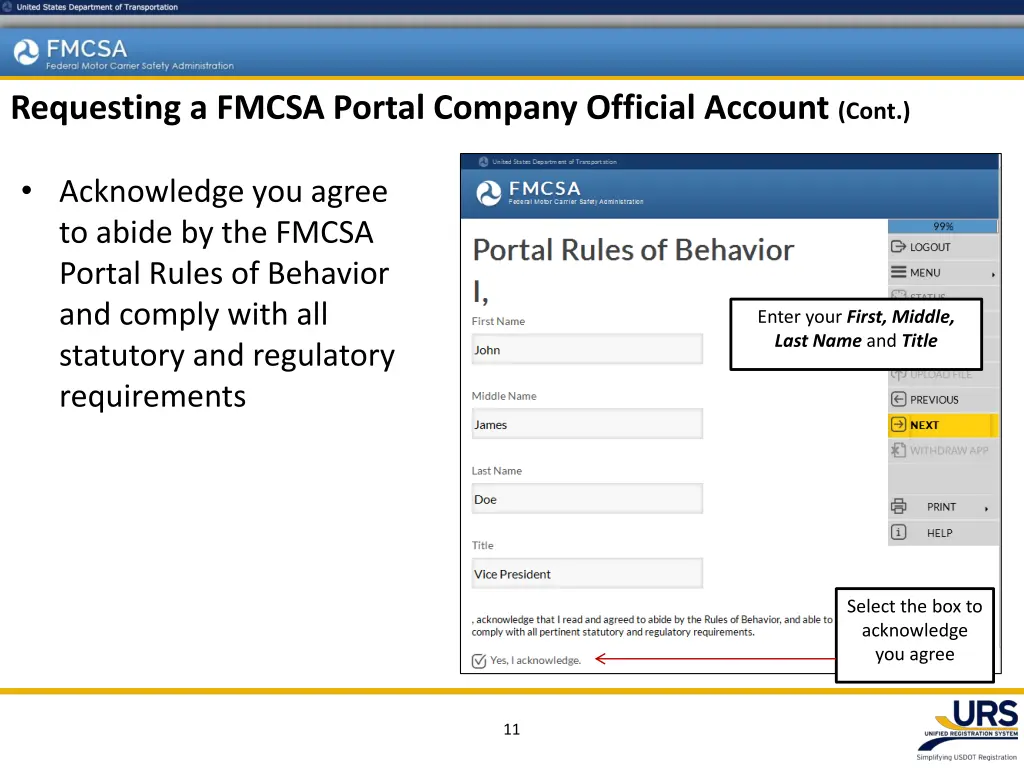 requesting a fmcsa portal company official 7