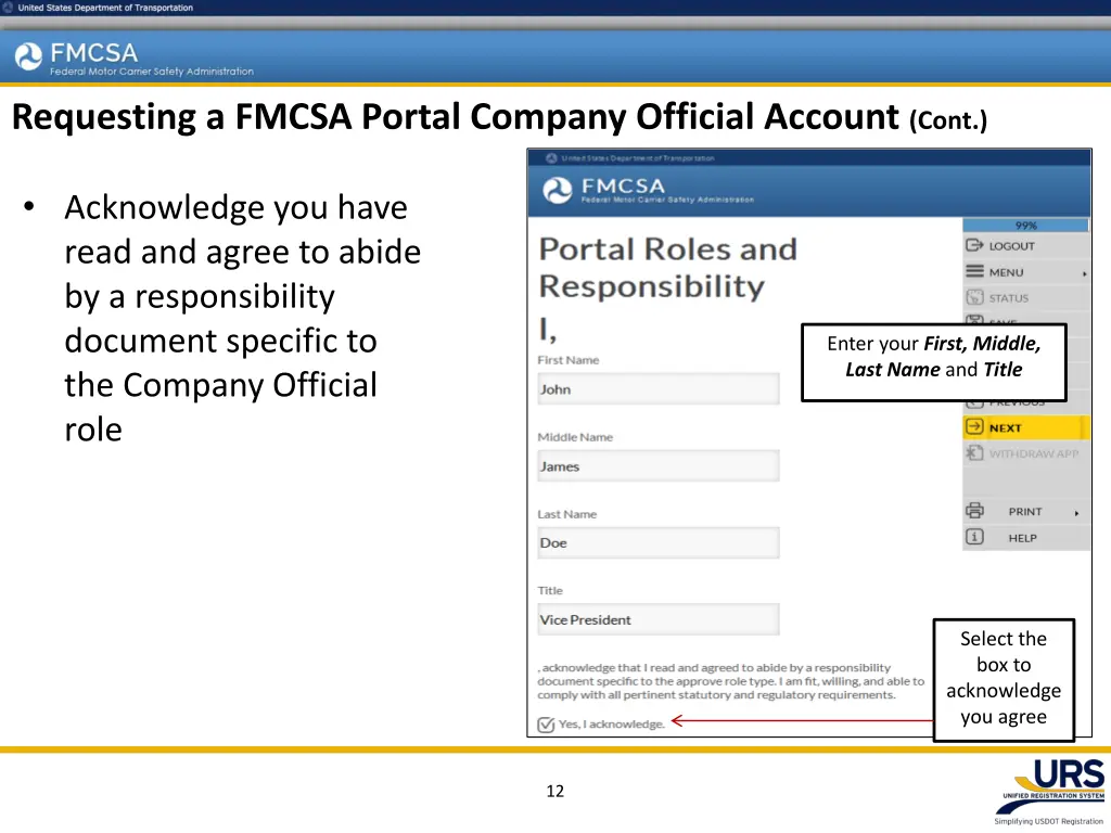 requesting a fmcsa portal company official 8