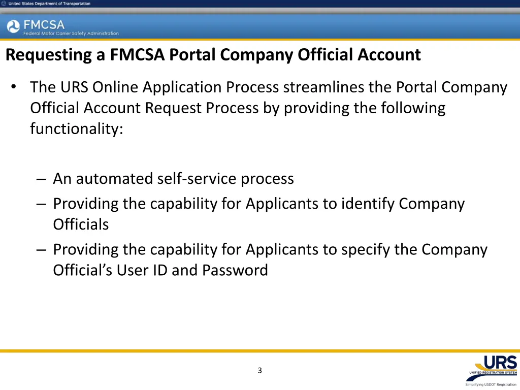 requesting a fmcsa portal company official account