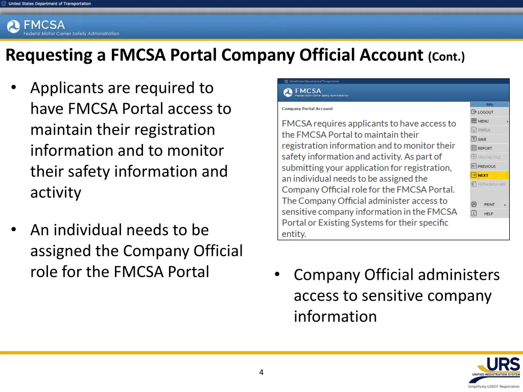 requesting a fmcsa portal company official