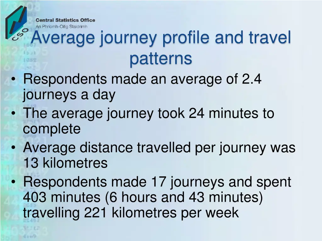 average journey profile and travel patterns