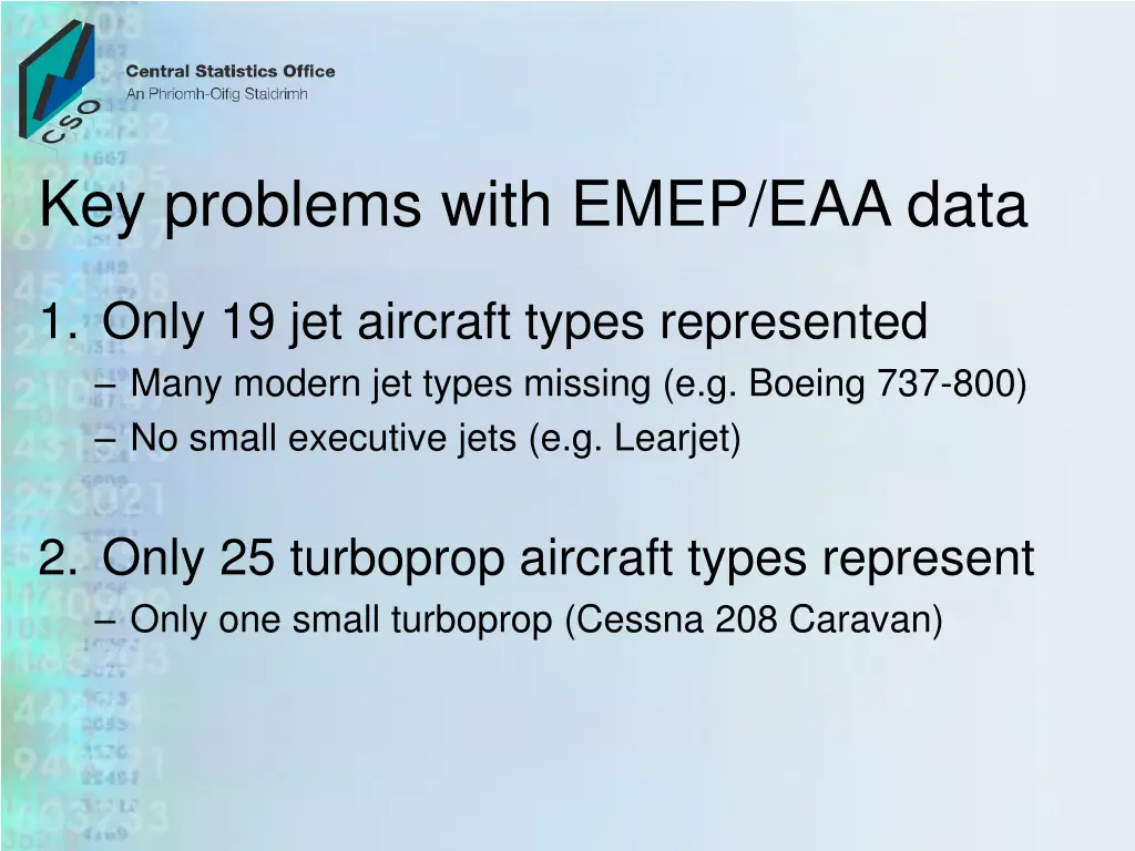 key problems with emep eaa data