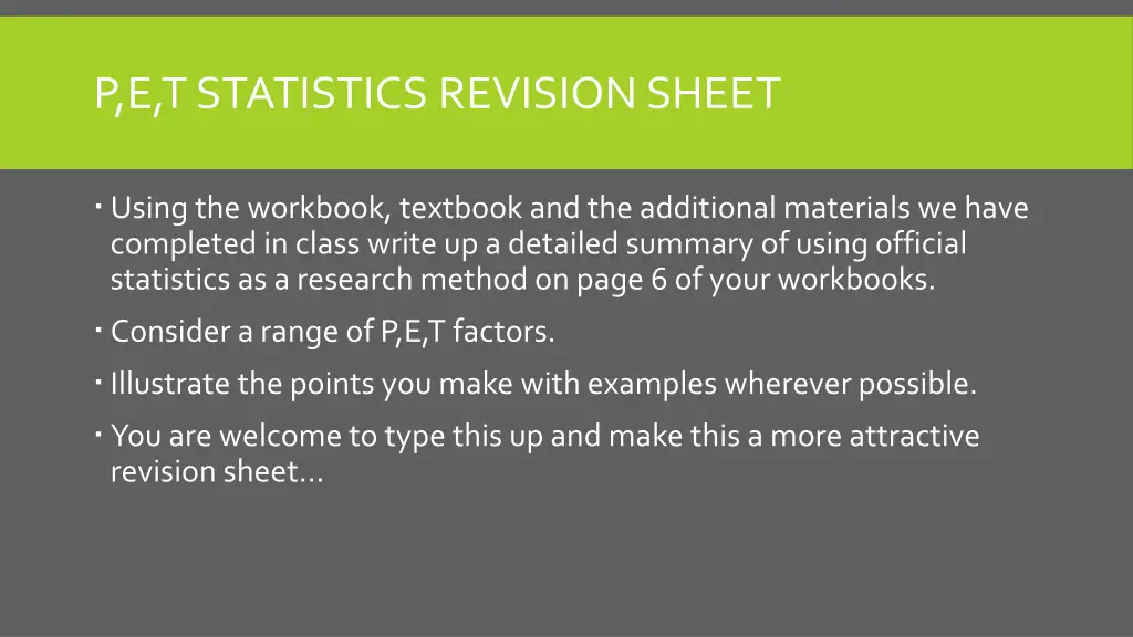 p e t statistics revision sheet