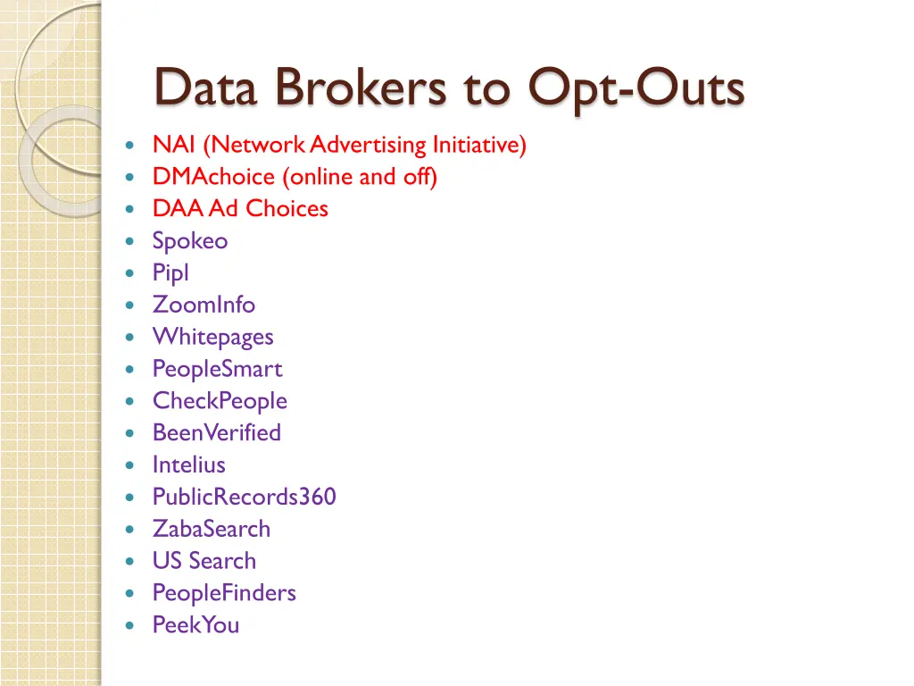 data brokers to opt outs