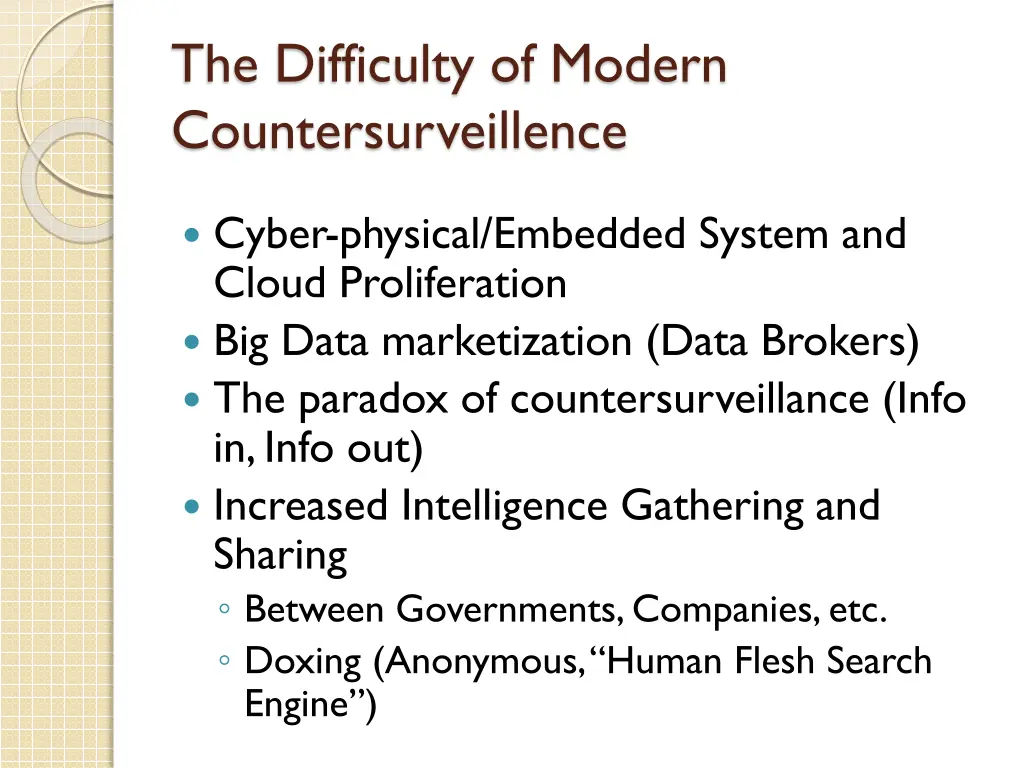 the difficulty of modern countersurveillence