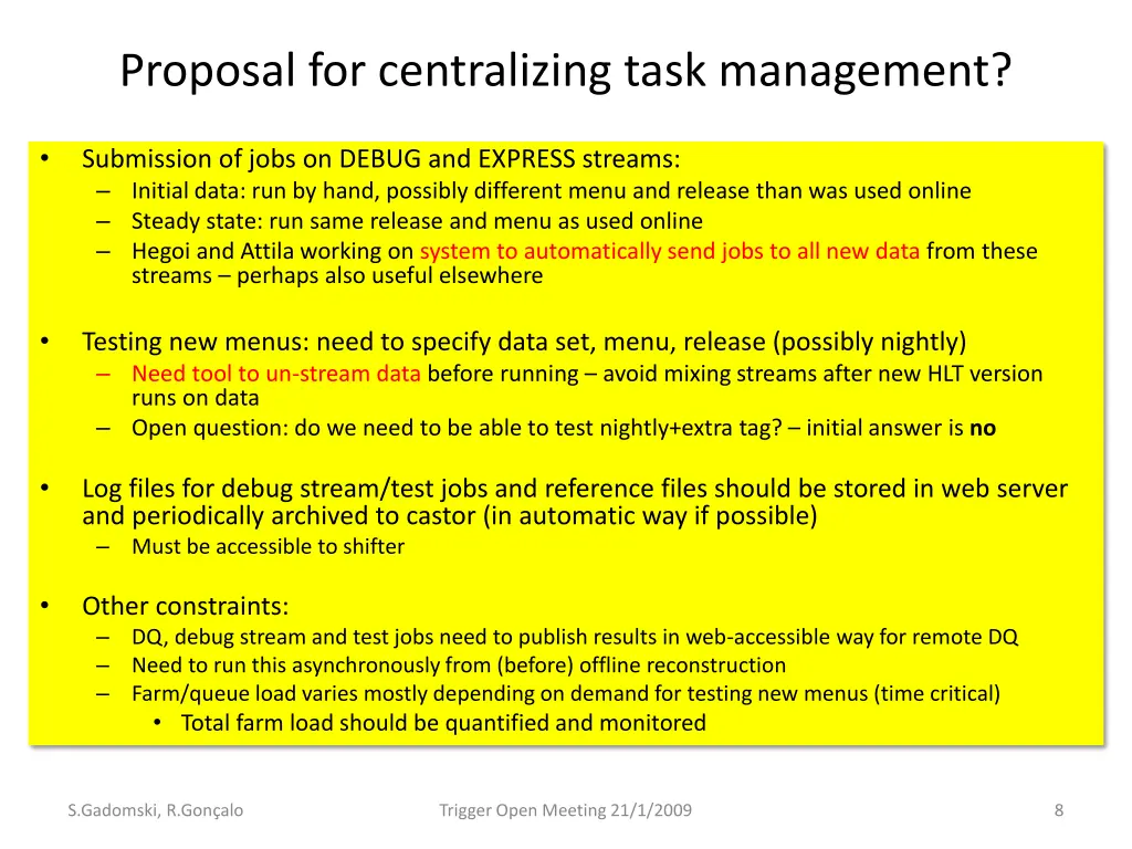 proposal for centralizing task management