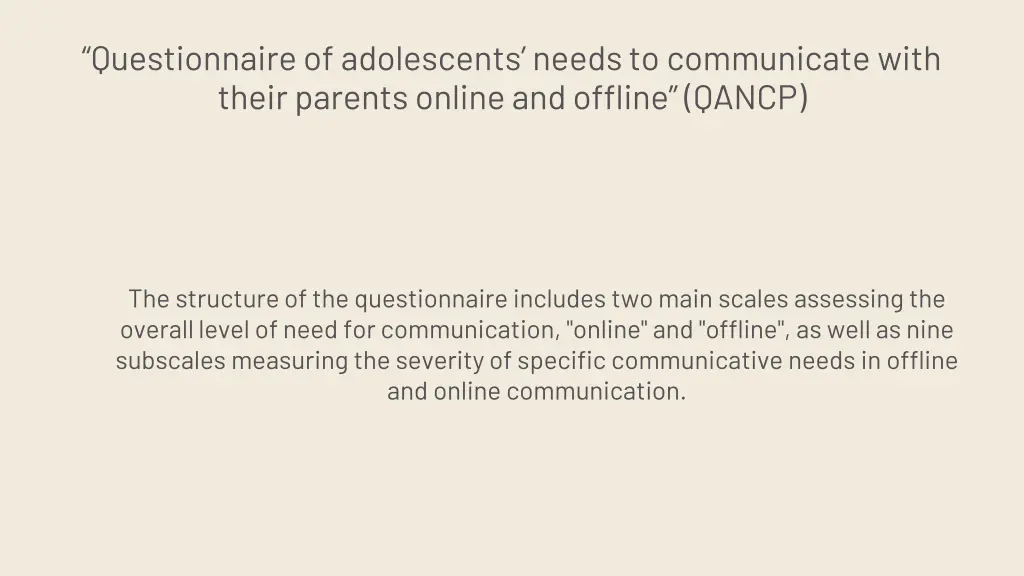 questionnaire of adolescents needs to communicate