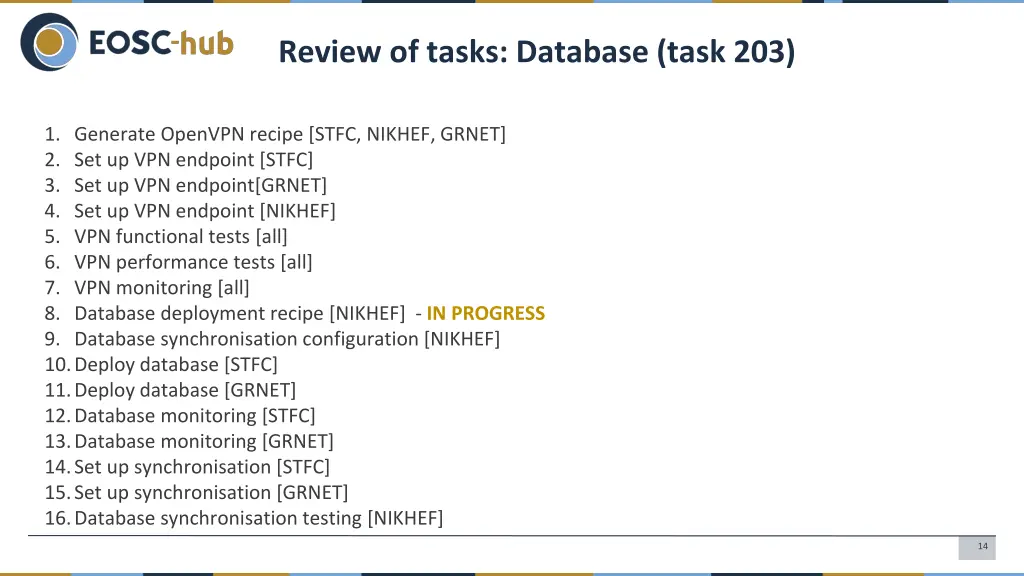 review of tasks database task 203