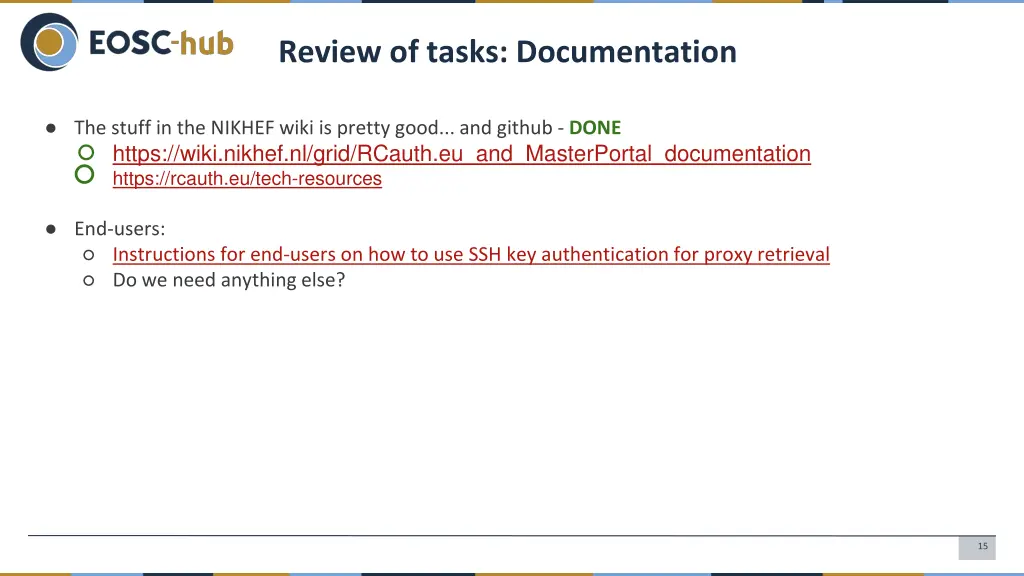 review of tasks documentation