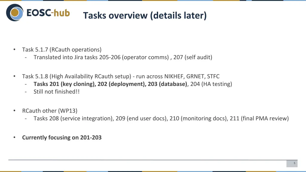 tasks overview details later