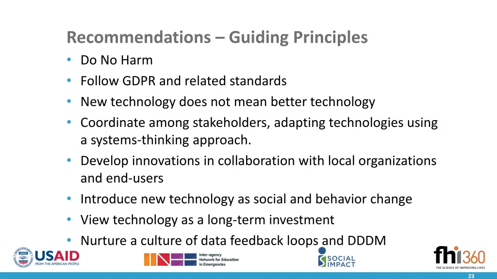 recommendations guiding principles do no harm