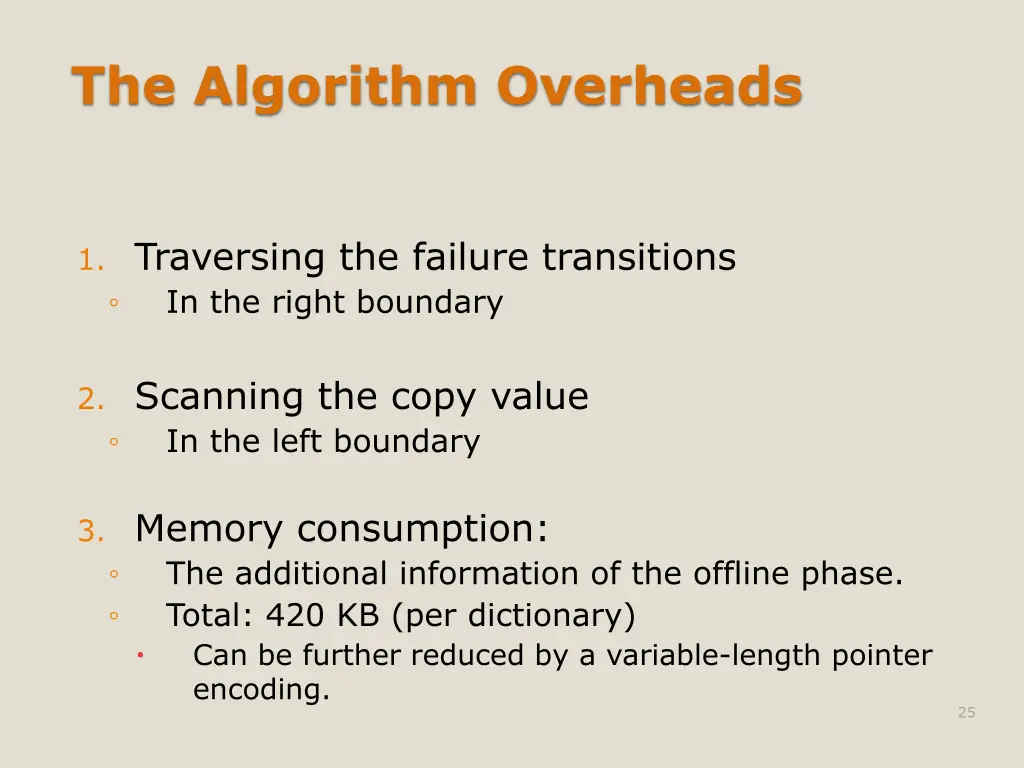 the algorithm overheads