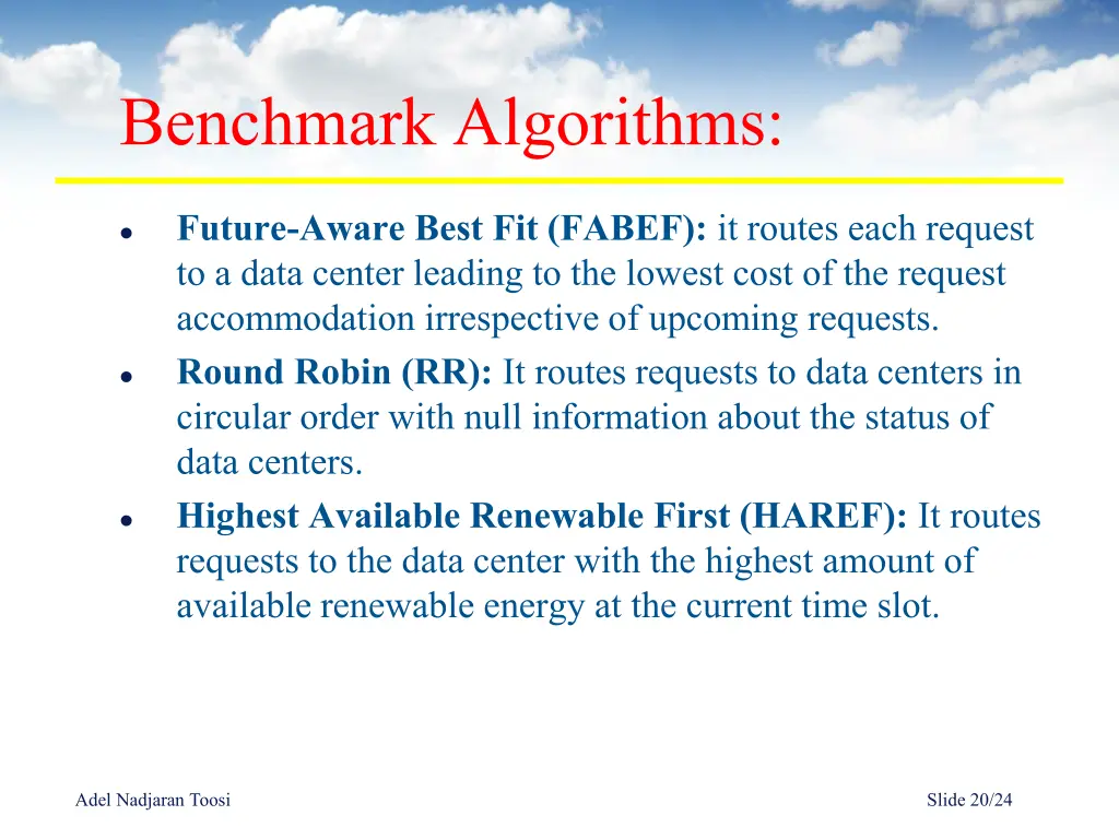 benchmark algorithms