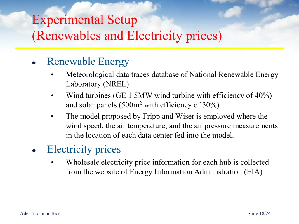 experimental setup renewables and electricity