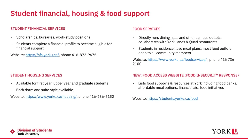 student financial housing food support