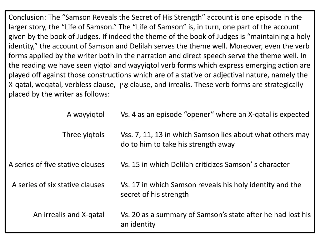 conclusion the samson reveals the secret