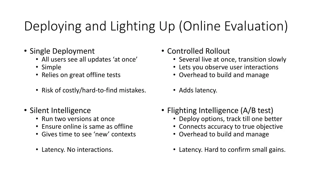 deploying and lighting up online evaluation