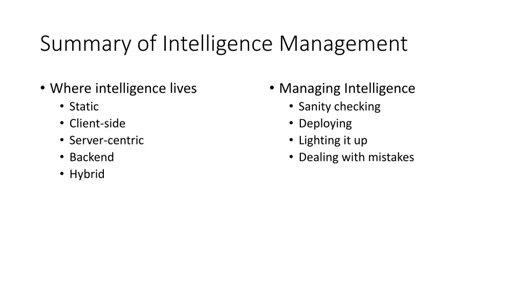 summary of intelligence management