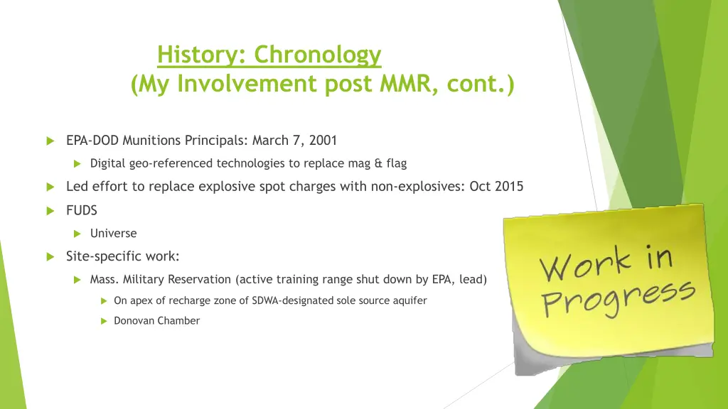 history chronology my involvement post mmr cont