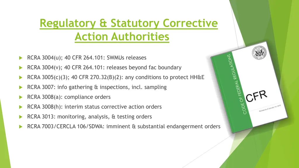 regulatory statutory corrective action authorities