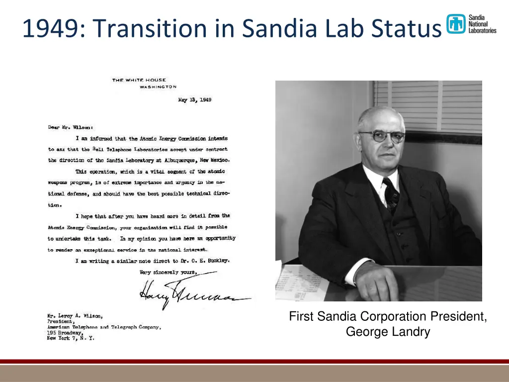 1949 transition in sandia lab status