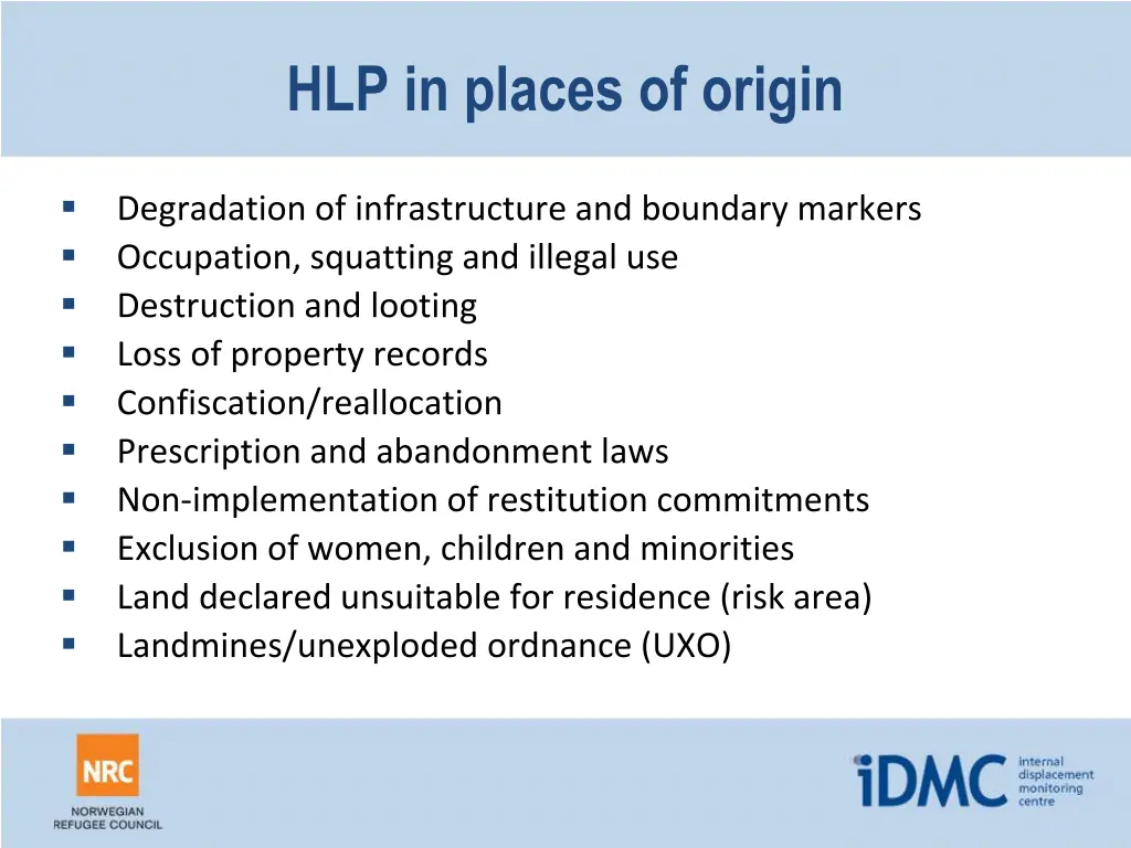 hlp in places of origin