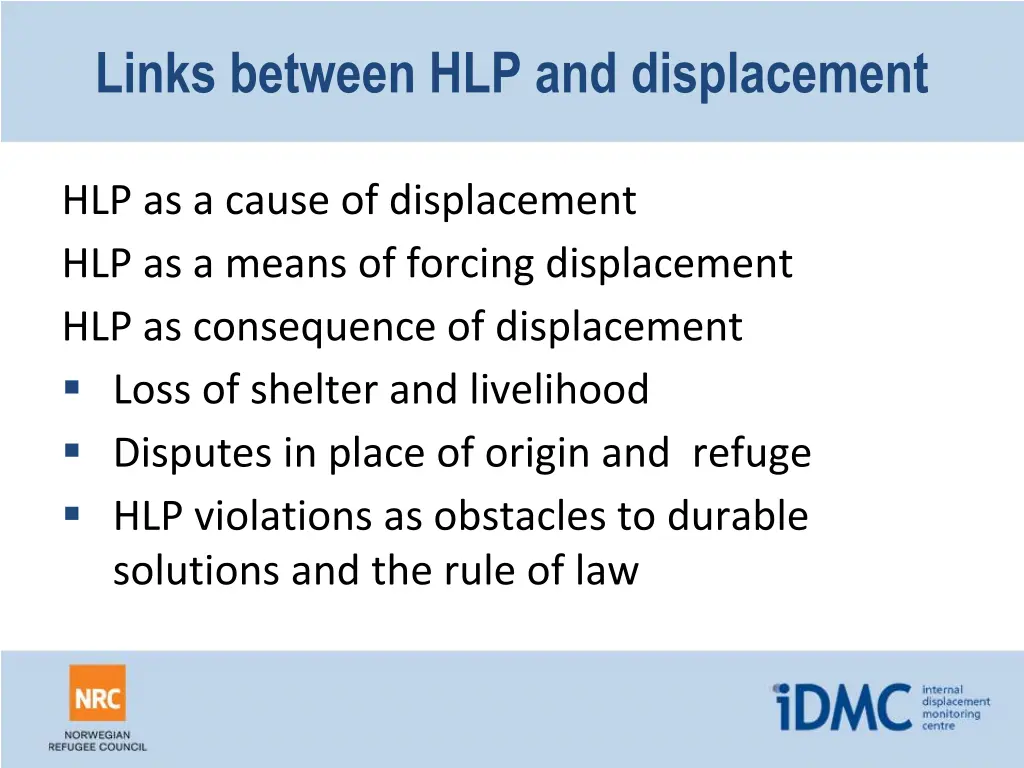 links between hlp and displacement