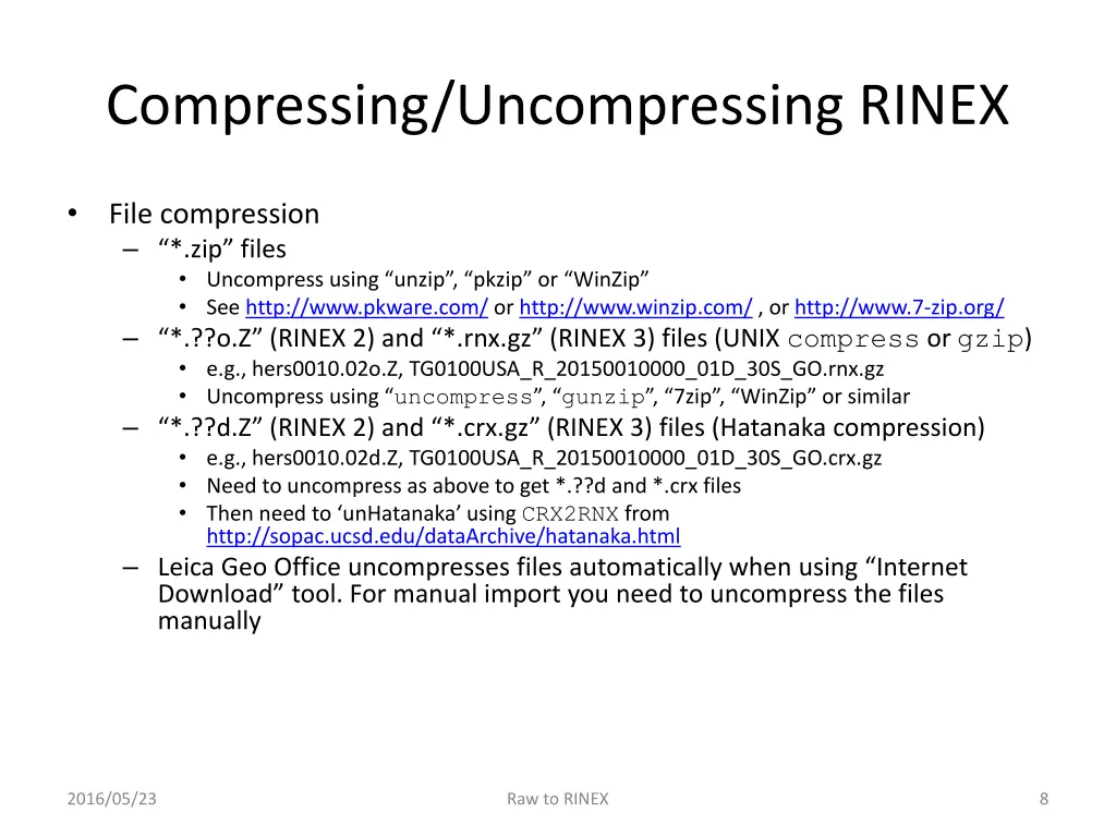 compressing uncompressing rinex