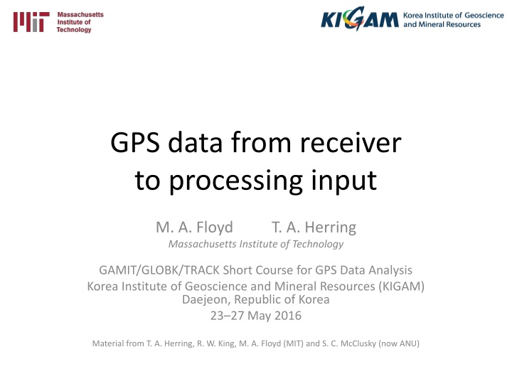 gps data from receiver to processing input