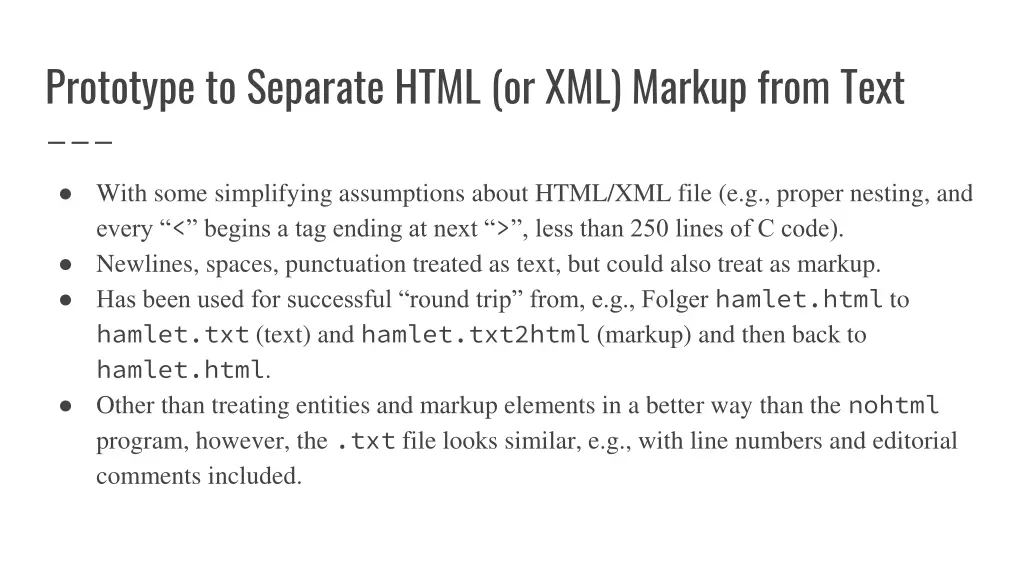 prototype to separate html or xml markup from text