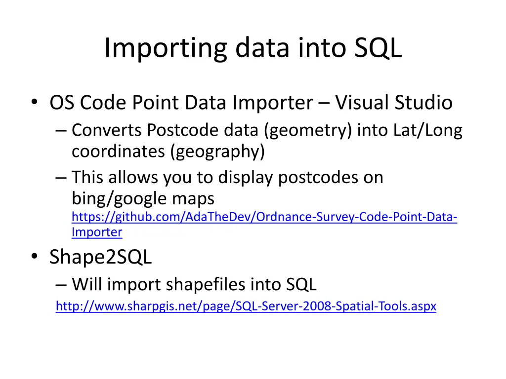 importing data into sql