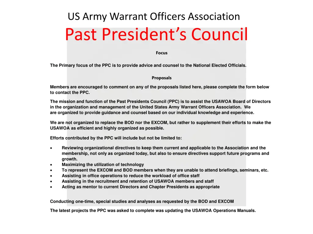 us army warrant officers association past