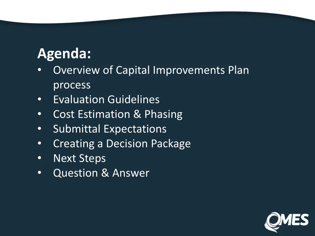 agenda overview of capital improvements plan