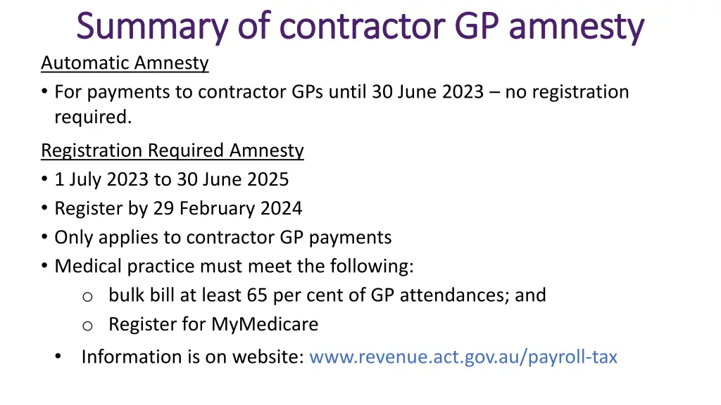 summary of contractor gp amnesty summary