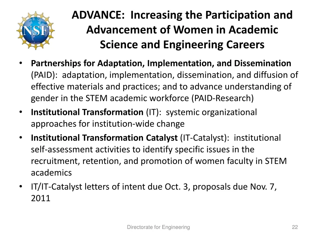 advance increasing the participation