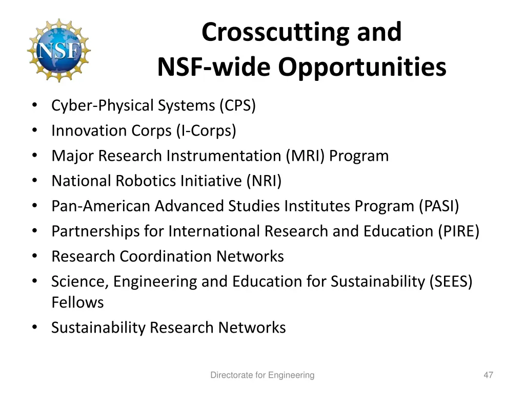 crosscutting and nsf wide opportunities