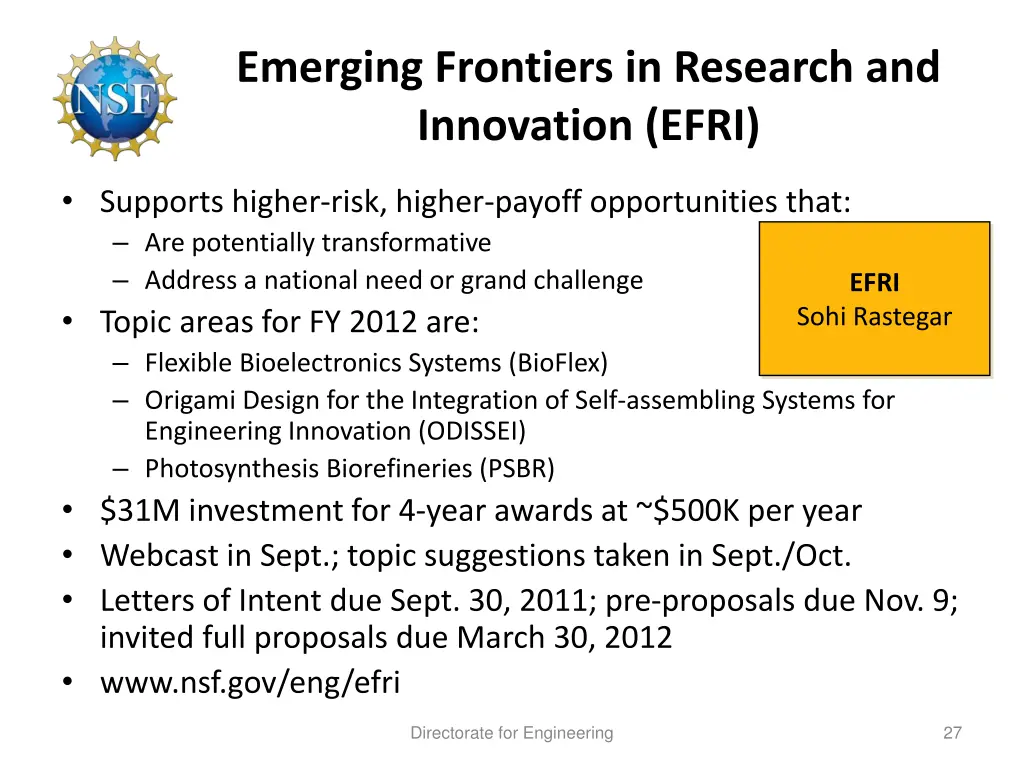 emerging frontiers in research and innovation efri