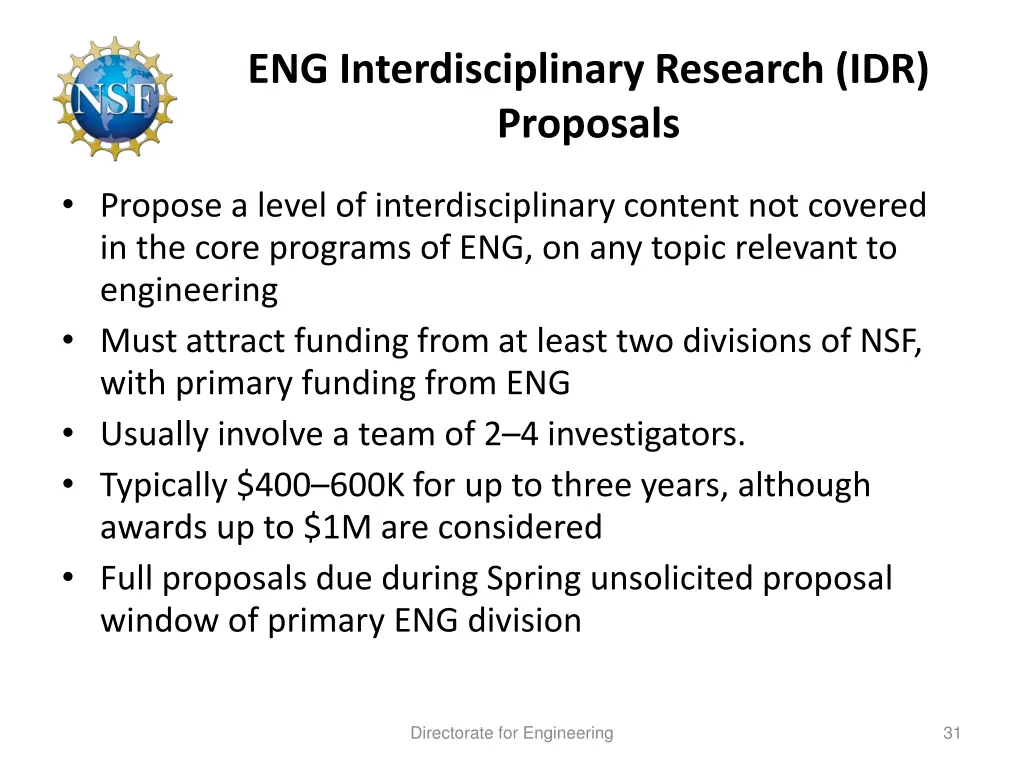 eng interdisciplinary research idr proposals