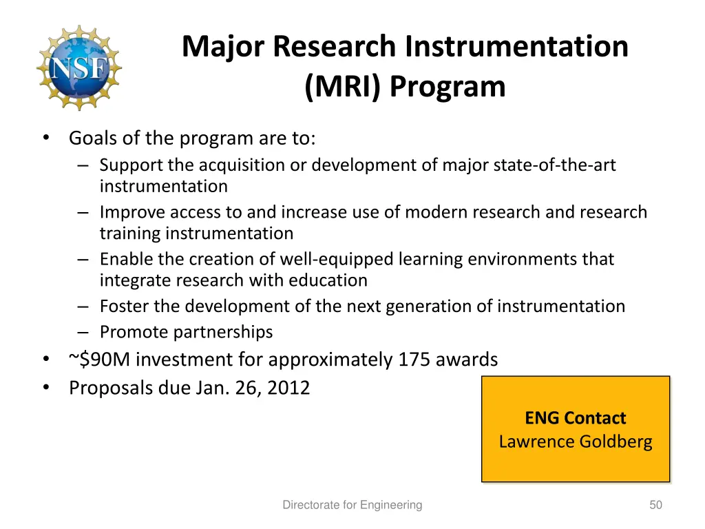 major research instrumentation mri program