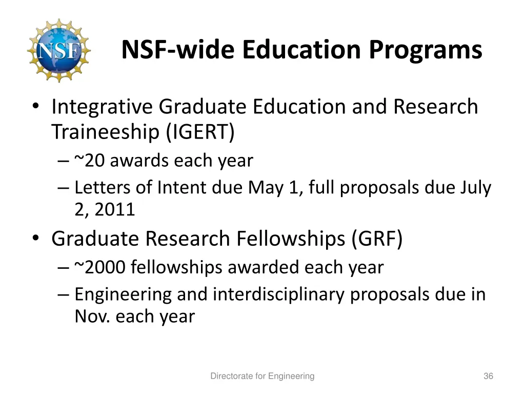 nsf wide education programs