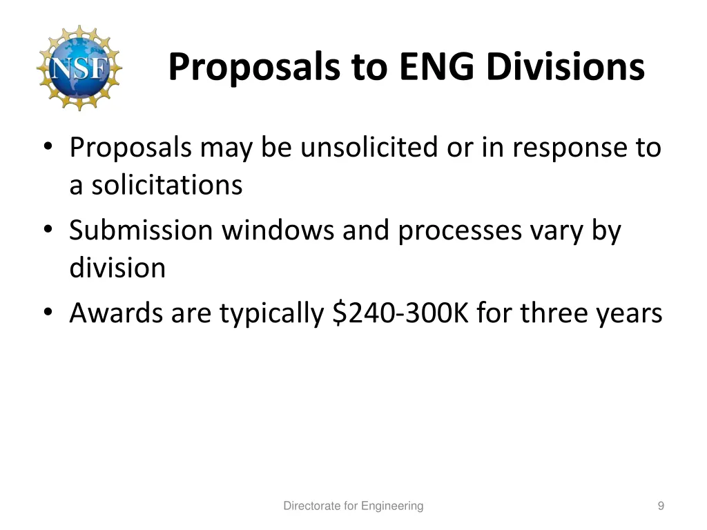 proposals to eng divisions