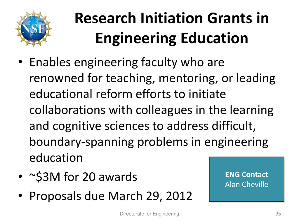 research initiation grants in engineering